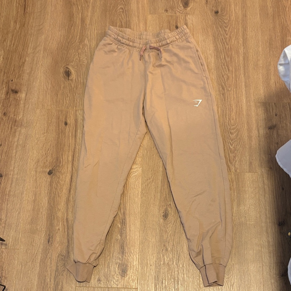 Gymshark Beige/Tan Joggers with White Logo